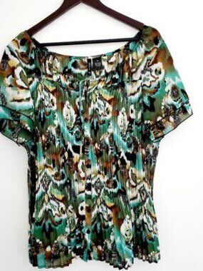 New Direction 2X Multi color Abstract Pullover Scoop Neck 100% Polyester Blouse